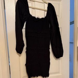 Topshop Black Long-Sleeve Ruffled Bodycon Dress